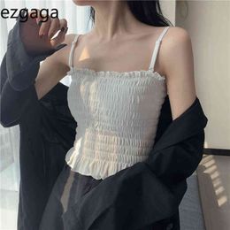 Ezgaga Sexy Crop Tops Women Sleeveless Solid Slim Korean Chic Ruched Camis All-Match Outwear Inside Stretch Tank Tops Casual 210430