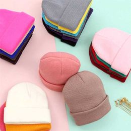 Dad Mother Kids Baby Hats for Girl Boy born Beanie Infant Candy Colour Winter Autumn Family Warm Knitted Parent Children Hat 211023