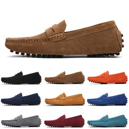 GAI Wholesale Non-brand Men Casual Suede Shoes Black Dark Blue Wine Red Grey Orange Green Brown Mens Slip on Lazy Leather Shoe Eur 38-45