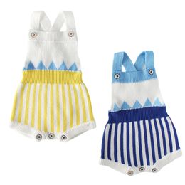 Knitted Rompers born Boys Girls Romper Stripe Sleeveless One-piece Outfits Baby Clothes Jumpsuit 0-24months 210417