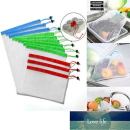 6Pcs Reusable Drawstring Storage Bags Vegetable Fruit Toys Black Rope Mesh Polyester Produce Pouch New