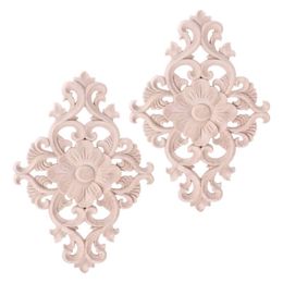 2pcs Floral Wood Carved Onlay Corner Applique Moulding Decal Furniture Cabinet Door Frame Wall Home Decoration 210929