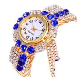 New Women Watch Gold Bangle Bracelet Design Ladies Flower Round Full Crystal Diamond Chain Pendant Dress Quartz Watches