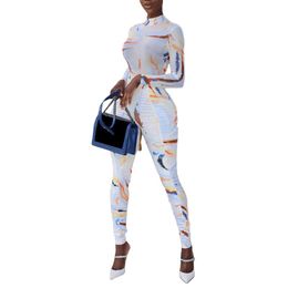 Women's Two Piece Pants 2Pcs Women Casual Suit Close-fitting Long Sleeve High Neck Wrapped Dye Romper Tops Waist Jogger Tight For Autumn
