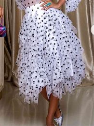 Women Skirts Polka Dot Elastic Waist Thin Tulle with Lining Elegant Tutu Jupes Fashion Summer Spring Lolita Female Falda Saias 210416