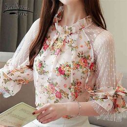 blusas mujer de moda summer women blouses camisas floral print lace chiffon blouse shirts s tops 4068 50 210427