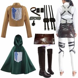 Attack on Titan Shingeki No Kyojin Cosplay Costume Recon Corp Leather Boots Shoes Harness Belt Apron Skirt Scouting Legion Cape Y0903