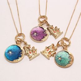 Charme étoile/lune/château pendentif collier à faire soi-même bébé filles bijoux couleur or chaîne collier pour cadeau de noël