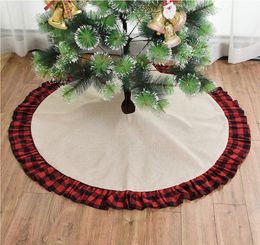 Christmas Decorations 120cm Diameter Imitation Linen Plaid Lace Tree Skirt 48 Inches Home Decore Christmas Arrangement