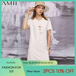 Minimalism Summer Women's Tshirt Dress Causal Printed Oneck Aline Knee-length 12130202 210527