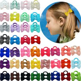 80 pcs Ties 2 inches Bows Rubber Band Ribbon Hair Bands Ropes for Infant Children Baby Girls 40 Colours in Pairs