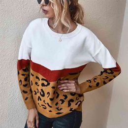 knitted pullover sweater female vintage leopard print jumper autumn winter tops casual Cosy 210427