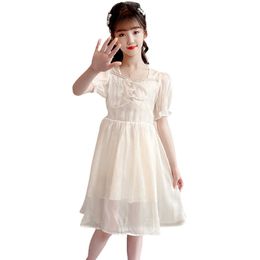 Girls Dress Solid Color Mesh For Girl Casual Style Children Summer Kids Costume 6 8 10 12 14 210528