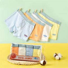 4pcs/lot Toddler Kids Shorts Panties Pack Letter Print Underpants Modal Boxers for Teenage Boys Breathable Underwear 210622