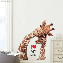 I Love You Mom Giraffe Wall Stickers Home Decor for Baby Room Cute Animal Decals Nursery Room Wallpaper Vinyl Art Poster 210929
