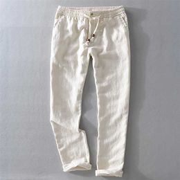 7409 Men Spring And Autumn Fashion Brand Japan Style Vintage Linen Solid Color Straight Pants Male Casual White Pants Trousers 2101006