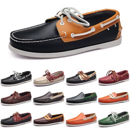 Herren-Freizeitschuhe, Slipper, Leder-Sneakers, unten, niedrig geschnitten, klassisch, dreifach, schwarz, orange, Anzugschuh, Herren-Trainer