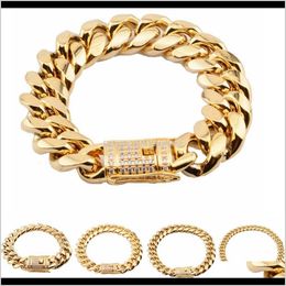 Link, Drop Delivery 2021 Iced Out Cuban Link Chain Bracelet Mens Gold Chains Bracelets Stainless Steel Hip Hop Jewellery 8/10/12/16/18Mm 0Kkjf