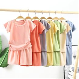 Baby Pajamas Sets Solid Short Sleeve T-shirt Shorts 2pcs Set Cotton Breathable Sleepwear Summer Home Wear Kids Clothing 14 Colors BT6518