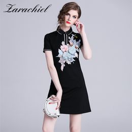 Fashion 3D Embroidery Sequins Flower T Shirts Summer Short Sleeve Party T-Shirt Mini Dress Casual Stretch Vestidos 210416