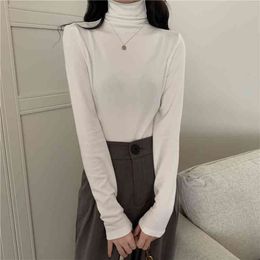 Lucyever Long Sleeve Turtleneck Women's Shirts Minimalist Loose Sanding Blouses Woman Casual Solid Bottoming Jumper Tops 210521