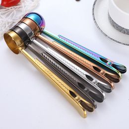 430 Stainless Steel Coffee Scoops with Clip Measure Spoons Baking Scoops Milk Powder Scoop Kitchen Measuring Tools 5 Colours LLB8697