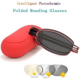 Fashion Folded Reading Glasses Magnifier Women Red Spectacles Intelligent Pochromic Blue Light Blocking Send Box H5 Sunglasses