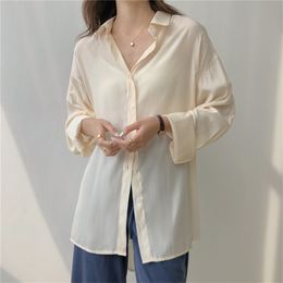 Women Summer OL Blouse Fashionable Solid Single Breasted Loose Sun Protection Shirt Work Wear Basic Tops 210421