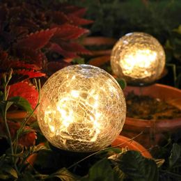 Crackle Ball-shaped LED Solar Lights Lawn Light Christmas Outdoor Ground Lamp Garden Decorations - S