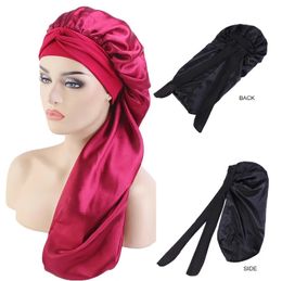 Lady Long Oversized Elastic Satin Bonnet Sleeping Cap with Wide Stretch Ties Long Hair Care Cap Breathable Turban Sleep Headwear