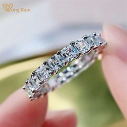 Wong Rain 925 Sterling Silver Asscher Cut Created Gemstone Personality Couple Ring Band Fine Jewellery Birthday Gift 211217