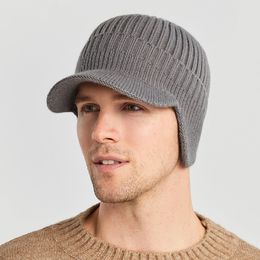 Men's Winter Outdoor Keep Ear Warm Beanies Hat Caps Male Knitted Visor Beanie Caps 2021 New Style Dad Gift