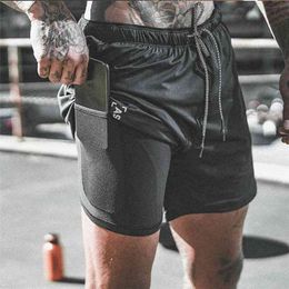 summer double-layer breathable men's fitness sweat-absorbing and quick-drying outdoor casual jogging shorts 210716