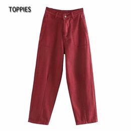Toppies Spring Women Denim Pants Loose Harem Pants High Waist Elastic Trousers Streetwear 210412