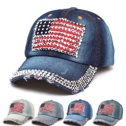 American Flag Retro Cowboy Hat Fashion Designer Diamond Studded Peaked Cap Adjustable Outdoor Travel Sun Hats 5 Colours