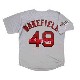 Stitched Custom Tim Wakefield 2007 Grey Road World Series Jersey add name number Baseball Jersey