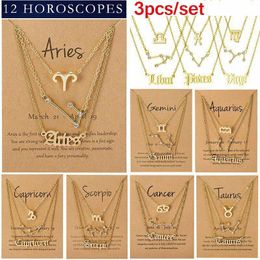 gold wear UK - Pendant Necklaces 3Pcs set 12 Constellations Necklace Gold Horoscope Sign Chain With Astrology Card Gift For Birthday Or Daily Wear