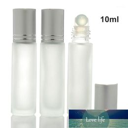 10pcs/lot 10ml Roll On Bottle Thick Frosted Glass Perfume Bottle Refillable Empty Roller Essential Oils Vials with Metal Ball1