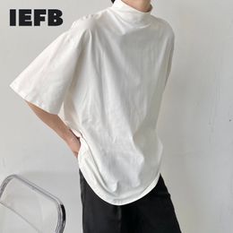IEFB Summer Men's Korean Half High Collar Solid Versatile Short Sleeve T-shirt Loose Casual Black Tee Tops 9Y6893 210524
