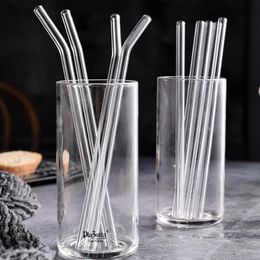 Reusable Drinking Clear Glass Straws Eco-Friendly High Borosilicate Glass Straw for Smoothie Milkshakes Drinks Bar Accessoroy