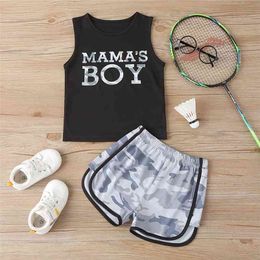Summer Children Sets Casual Sleeveless O Neck Letter Tops Print Shorts 2Pcs Girl Boys Clothes 18M-6T 210629
