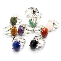 Natural Stone Egg Oval Multifaceted Rings Tiger's Eye Lapis Pink Quartz Amethyst opal Crystal Finger Ring For women jewelry