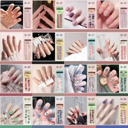 24pcs/box Fake Manicure Short / Long Press on Nails ABS Artificial Nail for Women with Adhesive Tabs