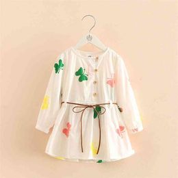 Spring Autumn 3-8 10 12 Years Embroidery Double Use Long Short Sleeve White Elegant Kids Baby Girls Cotton Dress With Belt 210701