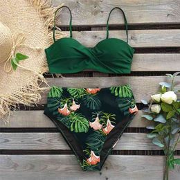 High Waist Bikini Push Up Swimsuit Women Print Bikinis Retro Cross Swimwear Padded Bathing Suit Floral Beach Wear 210722