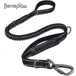 Benepaw Quality Strong Bungee Dog Leash Reflective Comfortable 2 Padded Handle Shock Absorbing Pet Leash For Medium Large Dogs 210712