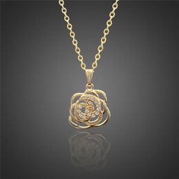 Pendant Necklaces Gold Hollow Wealthy Flower Necklace Rich Camellia Rhinestone Charm Lolita Accessories For Women Golden Plated Chain 2021