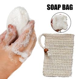 Storage Bags Foam Dry Soap Bag Cotton Linen Drawstring Design Durable Soft Cleaning Exfoliating Exquisite Gift For Family MOWA889