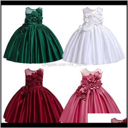 Baby Clothing Baby Maternity Drop Delivery 2021 Princess 5 Colours Solid Bow Gauze Sleeveless Mesh Flower Satin Dresses Kids Clothes Girls Ful