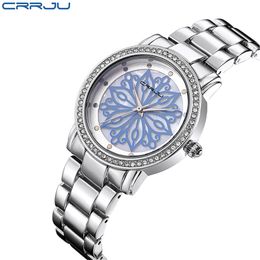 CRRJU Women Dress Watches Steel Quartz Watch Diamonds Silver Blue Watches for Women Wristwatches Relogio Feminino 210517